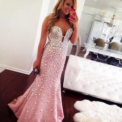 Pink Prom Dress,mermaid Prom Dresses,crystal..