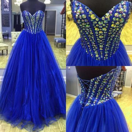 Royal Blue Ball Gowns Prom Dress Sweetheart..