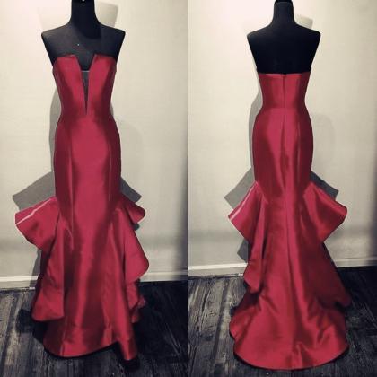 Strapless Prom Dress,long Satin Prom Gowns,mermaid..