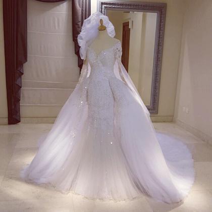 Long Sleeves Lace Mermaid Wedding Dresses..