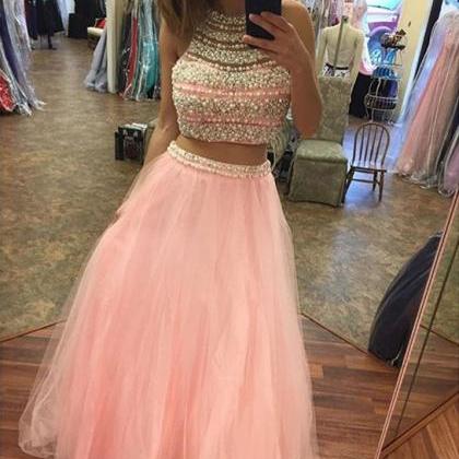 Women's Pink Tulle Two Piece Prom..