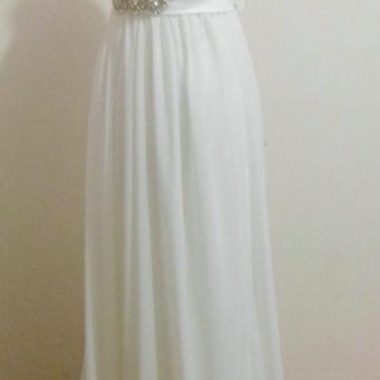 Double Bow Back Lace Cap Sleeves White Chiffon..