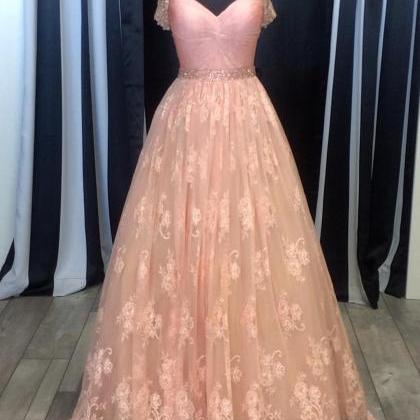 Blush Pink Lace Ball Gowns Prom Dress 2017..