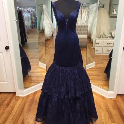 navy blue prom dress,mermaid evenin..