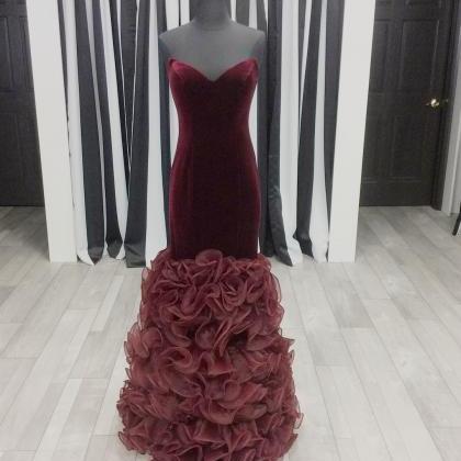 Long Velvet Prom Dresses,burgundy Prom..