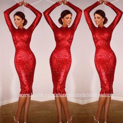 Long Sleeves Prom Dresses Short,red Homecoming..