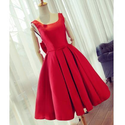 Red Satin Bow Back Party Dresses,short Homecoming..