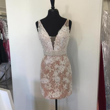 Lace Homecoming Dress,short Prom Dress,champagne..