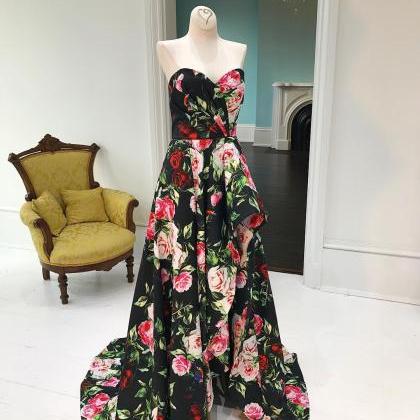 High Low Prom Dress,floral Prom Dresses,front..