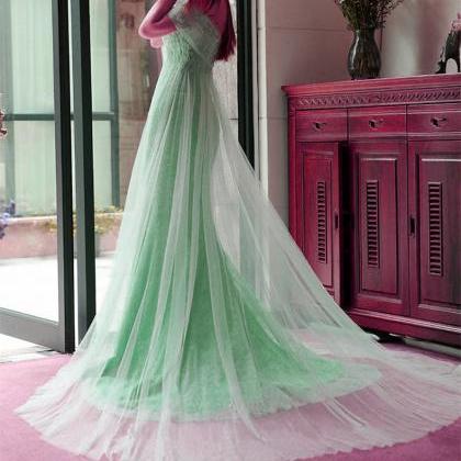 Mint Tulle Lace Off The Shoulder Mermaid Evening..