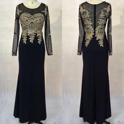 Long Sleeves Prom Dress,black Mermaid Dress,prom..
