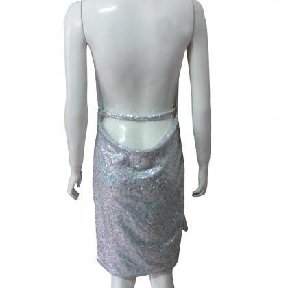 Plunging Halter Sequin Short Party ..