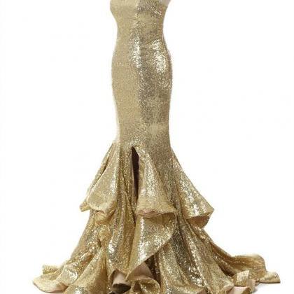 Gold Prom Dress,sequins Prom Dress,mermaid Evening..