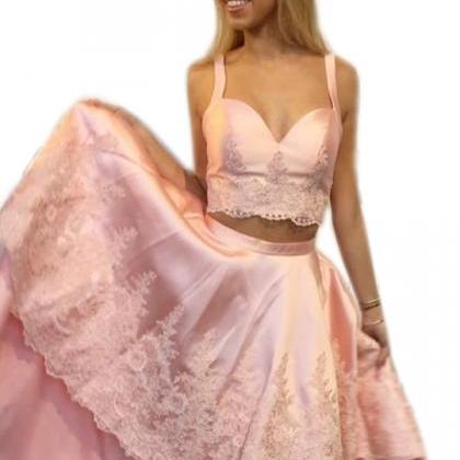 Pink Prom Dresses,two Piece Prom Dresses,2 Piece..