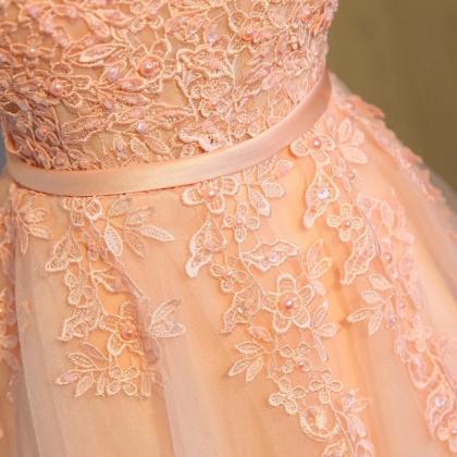 Lace Appliques Bridesmaid Dress,coral Bridesmaid..