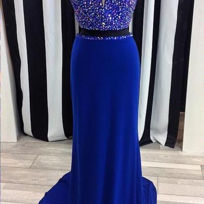 Royal Blue Two-piece Prom Dress Featuring Beaded..