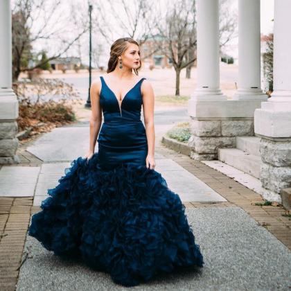 Navy Blue Evening Gowns,mermaid Prom..
