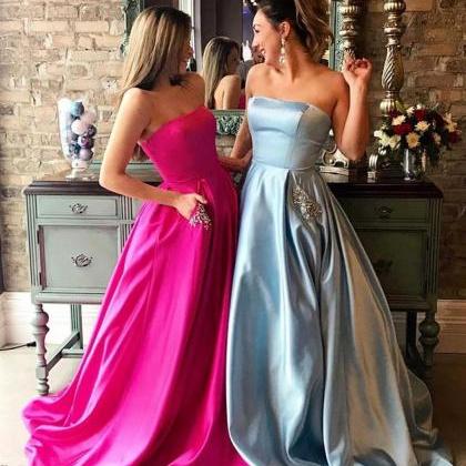 Strapless Satin Long Prom Dresses Ball Gowns 2017