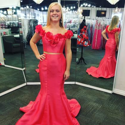 Two Piece Prom Gowns,red Prom Dresses,mermaid Prom..