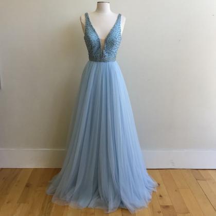 V Neck Prom Dresses,long Prom Gowns,chiffon Prom..