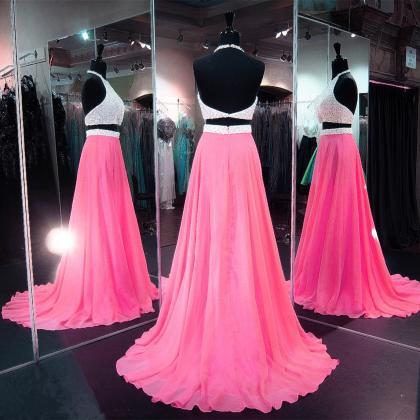 Pink Prom Dresses,chiffon Prom Gowns,two Piece..