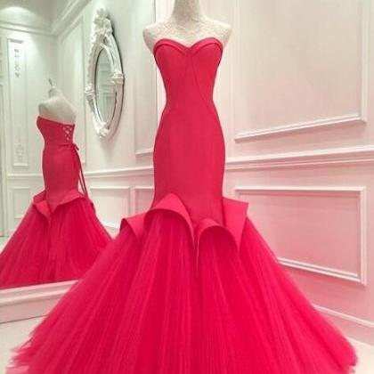 Rose Pink Evening Gowns,mermaid Prom Dress,formal..