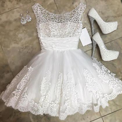 White Homecoming Dress,short Prom Dress 2017,lace..