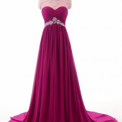 Beading Long Purple Chiffon Prom Dresses 2017..