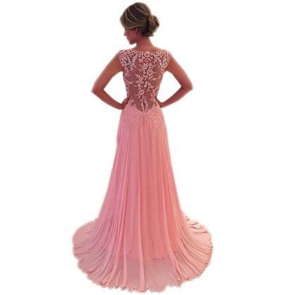 Coral Pink Prom Dresses,v Neck Prom Gowns,chiffon..