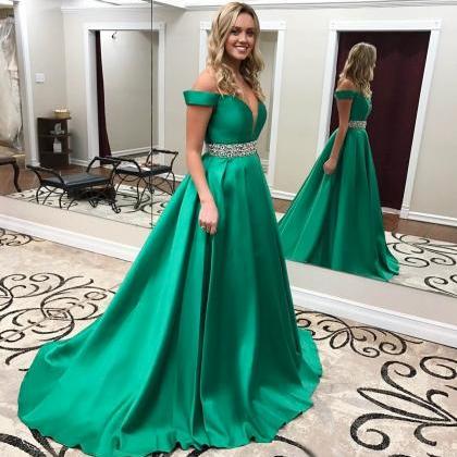 Off The Shoulder Long Satin Prom Dresses Ball..