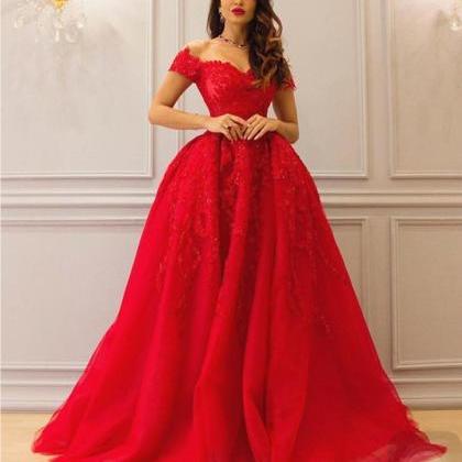 Red Evening Dresses,lace Prom Dresses,long Evening..