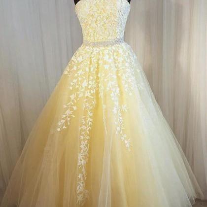 Yellow Prom Dress,ball Gowns Prom Dress,lace..