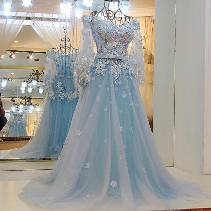 Light Blue Wedding Dresses,Lace Wed..