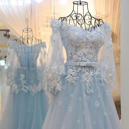 Light Blue Wedding Dresses,Lace Wed..