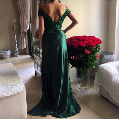 Dark Green Evening Gowns,slit Prom Dress,sexy Prom..