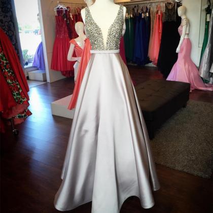 Silver Prom Dress,long Prom Dress,beaded..