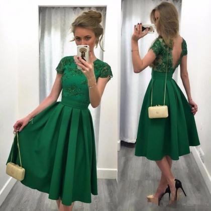 Green Homecoming Dresses,knee Length Bridesmaid..