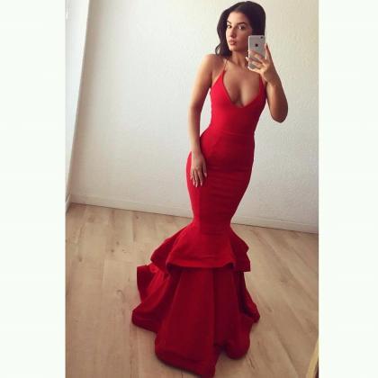 Red Mermaid Prom Dress,satin Prom Gowns,red..