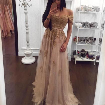 Champagne Evening Gowns,tulle Prom..