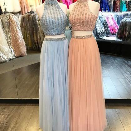 High Neck Prom Dresses,two Piece Prom Dress,tulle..