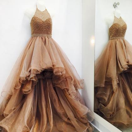 Champagne Prom Dress,high Low Prom Dresses,front..