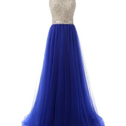 Royal Blue Prom Dress,tulle Evening Gowns,sexy..