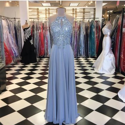 Silver Prom Dress,chiffon Prom Dress,beaded Prom..