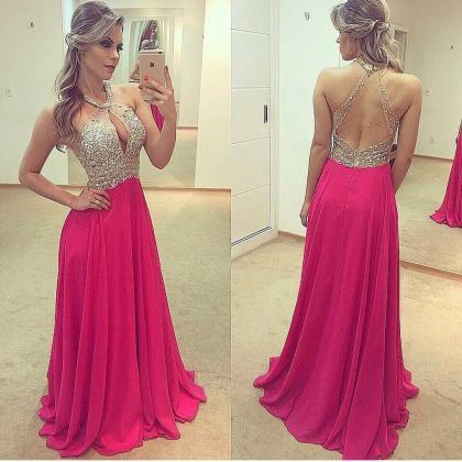 Halter Prom Dresses,backless Prom Gowns,chiffon..