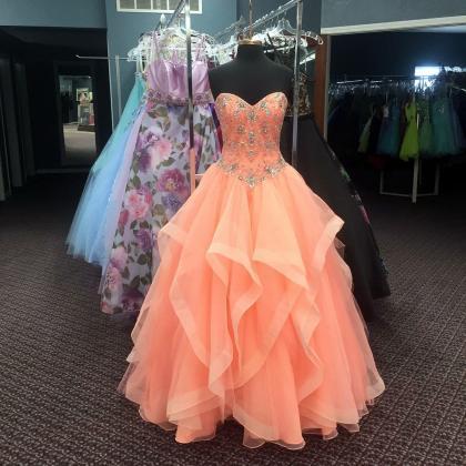 Coral Prom Dress,organza Quinceanera Dresses,ball..