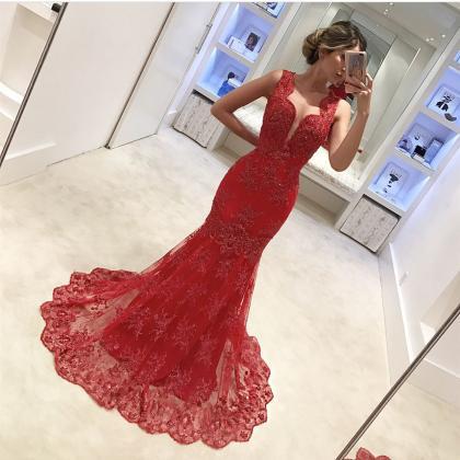 Lace Prom Dress,mermaid Evening Gowns,elegant Lace..