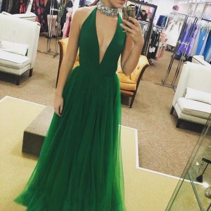 Halter Prom Dress,green Prom Dress,long Prom..