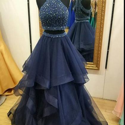 Navy Blue Prom Dress,two Piece Prom Dresses,ball..