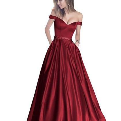 Off The Shoulder Prom Gowns,satin Gowns,long..