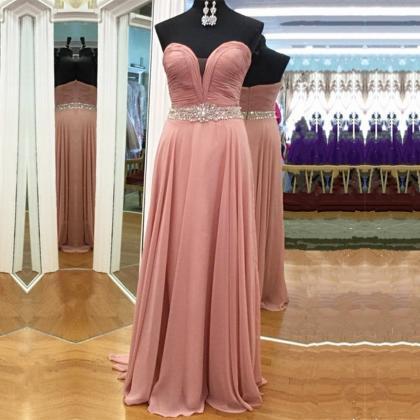 Pink Strapless Plunging V Ruched Beaded..